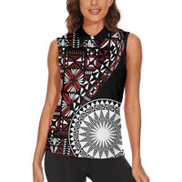 Red Tongan Ngatu Fonulei Pattern Women Sleeveless Polo Shirt LT9 - Polynesian Pride