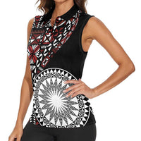 Red Tongan Ngatu Fonulei Pattern Women Sleeveless Polo Shirt LT9 - Polynesian Pride