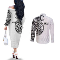 Hawaii and Japanese Culture Personalised Couples Matching Off The Shoulder Long Sleeve Dress and Long Sleeve Button Shirt With Polynesian Tribal Tattoo Style LT9 - Polynesian Pride