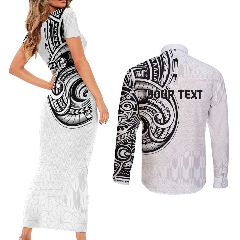 Hawaii and Japanese Culture Personalised Couples Matching Short Sleeve Bodycon Dress and Long Sleeve Button Shirt With Polynesian Tribal Tattoo Style LT9 - Polynesian Pride