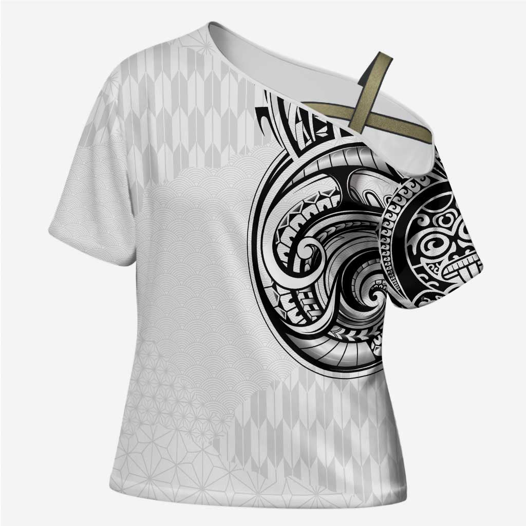 Hawaii and Japanese Culture Personalised Cross Shoulder Shirt With Polynesian Tribal Tattoo Style - Polynesian Pride