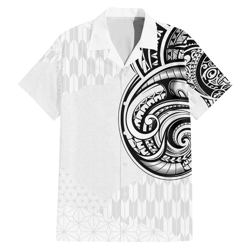 Hawaii and Japanese Culture Personalised Family Matching Mermaid Dress and Hawaiian Shirt With Polynesian Tribal Tattoo Style LT9 Dad's Shirt - Short Sleeve White - Polynesian Pride