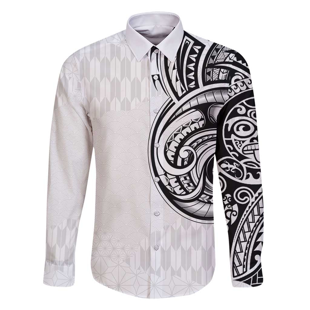 Hawaii and Japanese Culture Personalised Family Matching Mermaid Dress and Hawaiian Shirt With Polynesian Tribal Tattoo Style LT9 Dad's Shirt - Long Sleeve White - Polynesian Pride