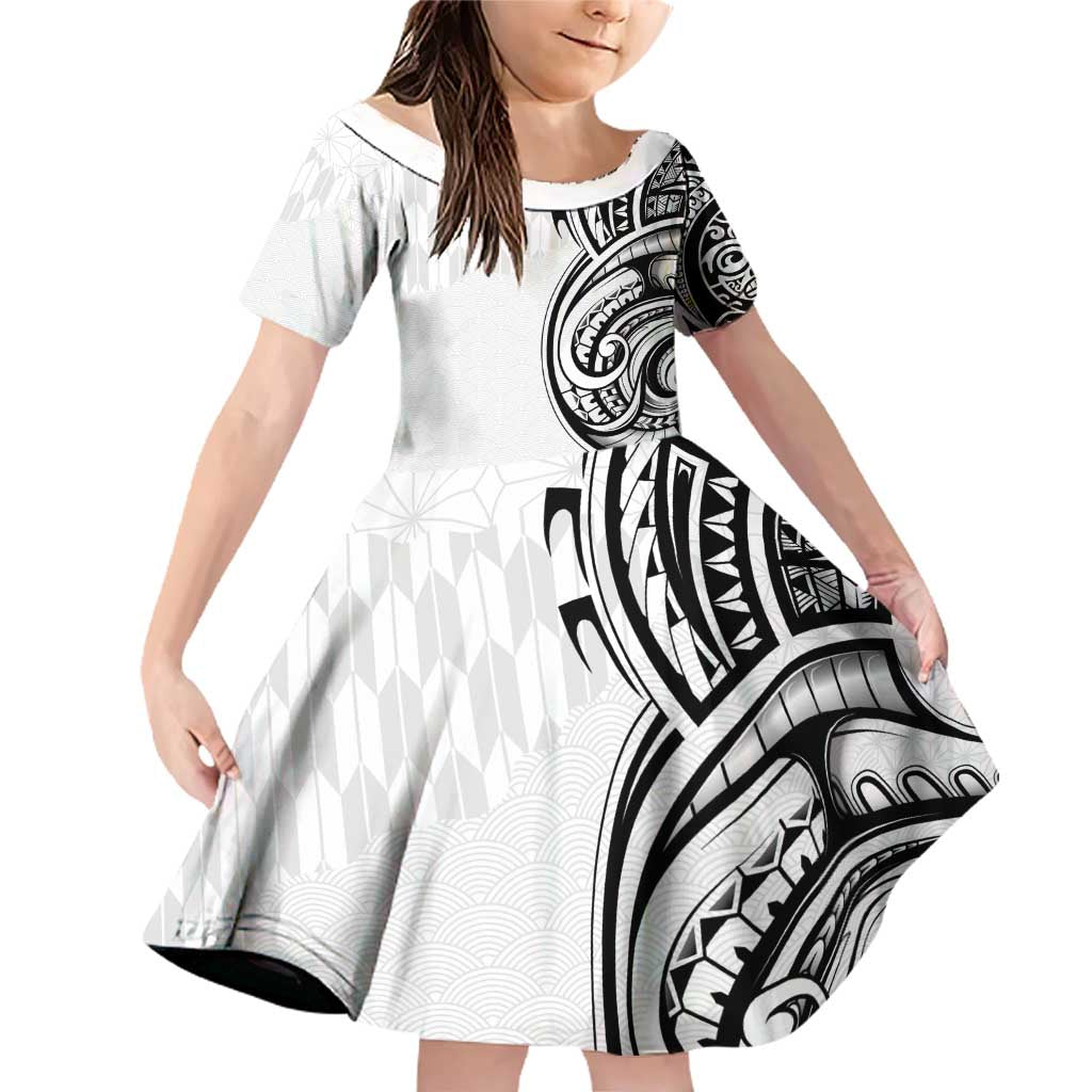 Hawaii and Japanese Culture Personalised Family Matching Off Shoulder Short Dress and Hawaiian Shirt With Polynesian Tribal Tattoo Style