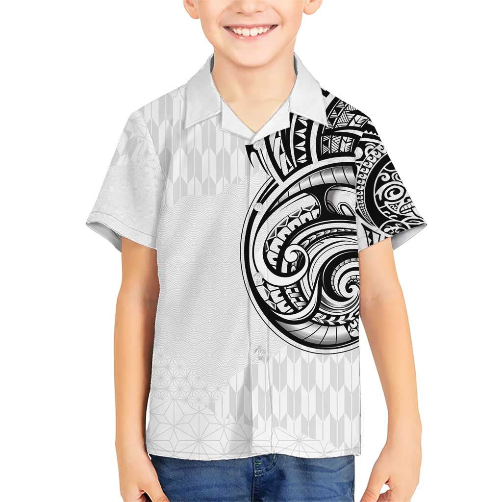 Hawaii and Japanese Culture Personalised Family Matching Short Sleeve Bodycon Dress and Hawaiian Shirt With Polynesian Tribal Tattoo Style LT9 Son's Shirt White - Polynesian Pride