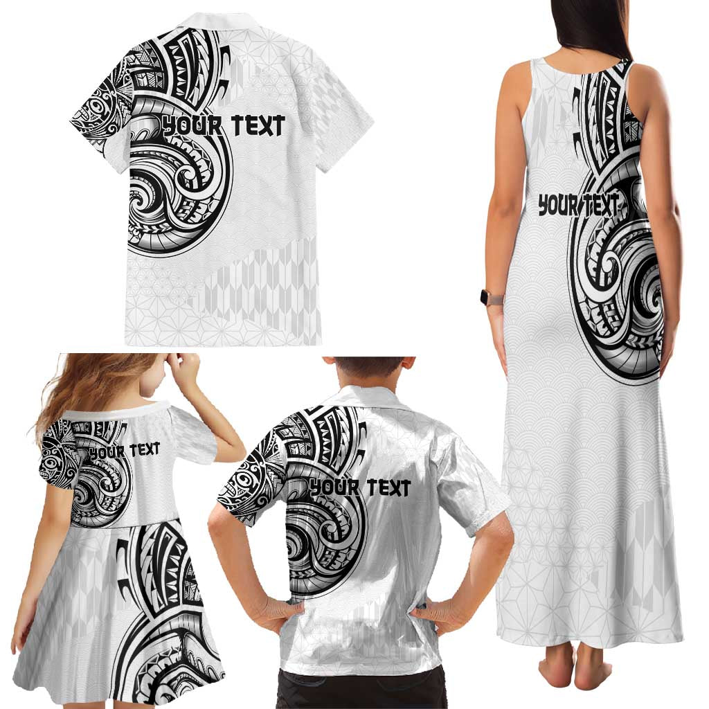 Hawaii and Japanese Culture Personalised Family Matching Tank Maxi Dress and Hawaiian Shirt With Polynesian Tribal Tattoo Style