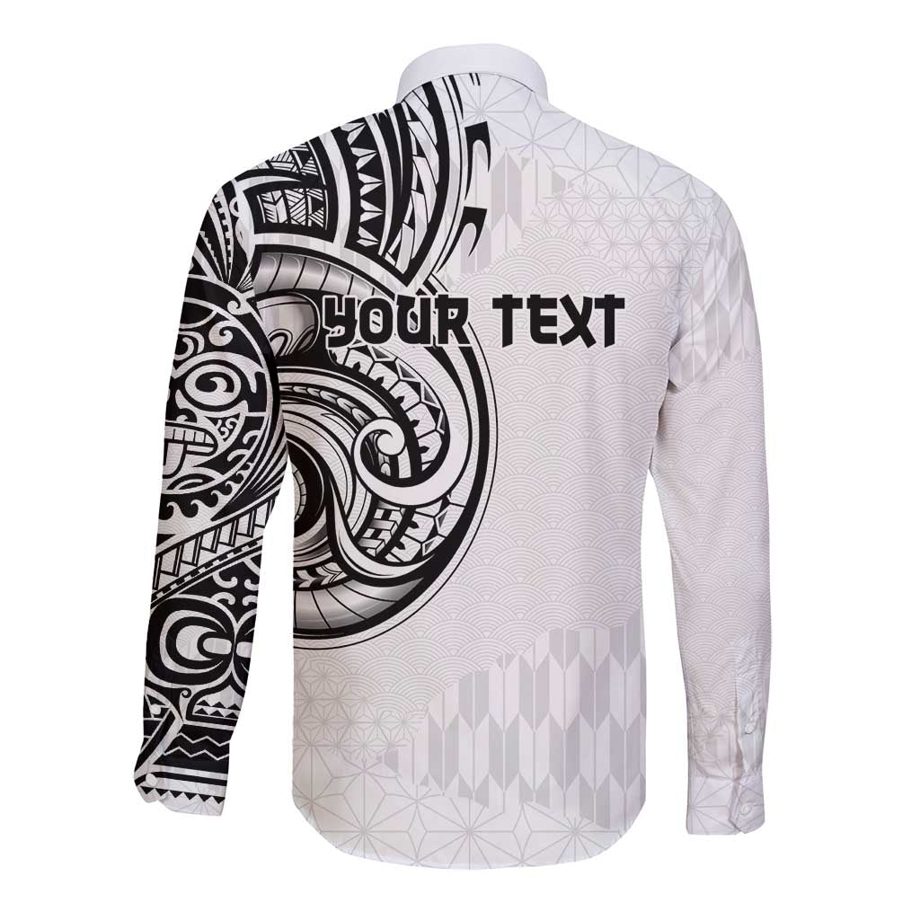 Hawaii and Japanese Culture Personalised Long Sleeve Button Shirt With Polynesian Tribal Tattoo Style