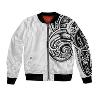 Hawaii and Japanese Culture Personalised Sleeve Zip Bomber Jacket With Polynesian Tribal Tattoo Style LT9 Unisex White - Polynesian Pride