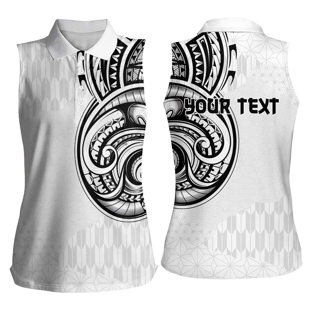 Hawaii and Japanese Culture Personalised Women Sleeveless Polo Shirt With Polynesian Tribal Tattoo Style