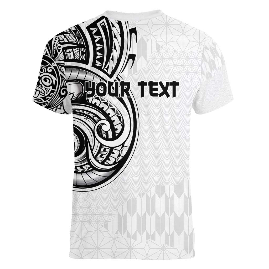 Hawaii and Japanese Culture Personalised Women V-Neck T-Shirt With Polynesian Tribal Tattoo Style LT9 - Polynesian Pride