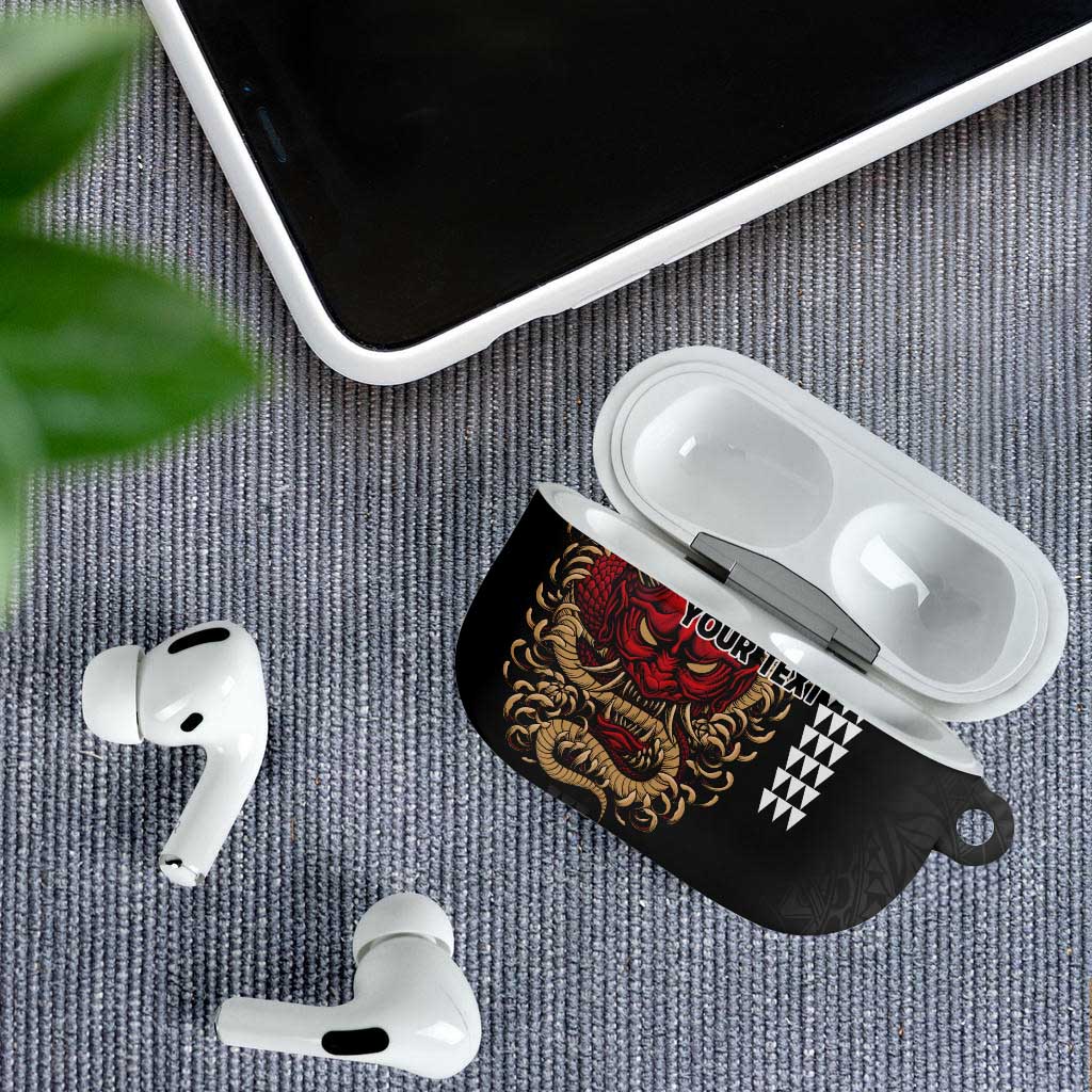 Hawaii and Japanese Oni Mask Personalised AirPods Case Kakau Pattern Dark Art Style - Polynesian Pride