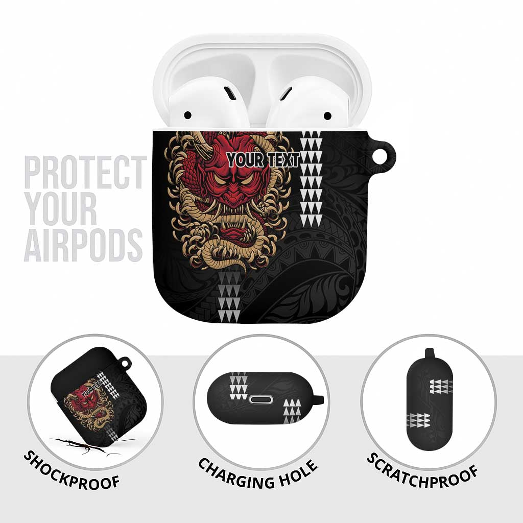 Hawaii and Japanese Oni Mask Personalised AirPods Case Kakau Pattern Dark Art Style - Polynesian Pride