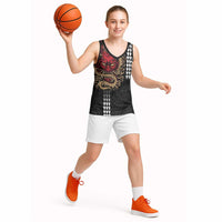 Hawaii and Japanese Oni Mask Personalised Basketball Jersey Kakau Pattern Dark Art Style - Polynesian Pride