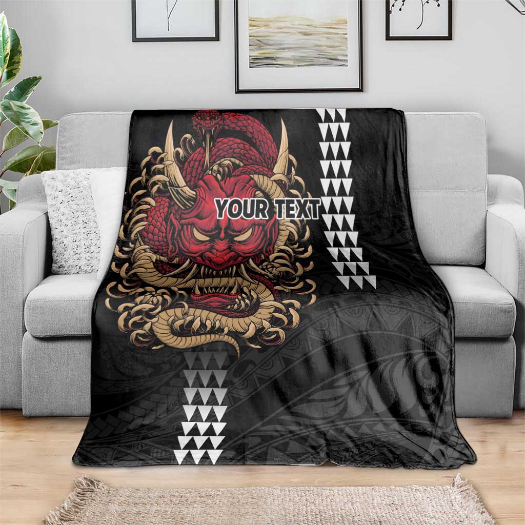 Hawaii and Japanese Oni Mask Personalised Blanket Kakau Pattern Dark Art Style LT9 - Polynesian Pride