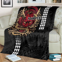 Hawaii and Japanese Oni Mask Personalised Blanket Kakau Pattern Dark Art Style LT9 - Polynesian Pride