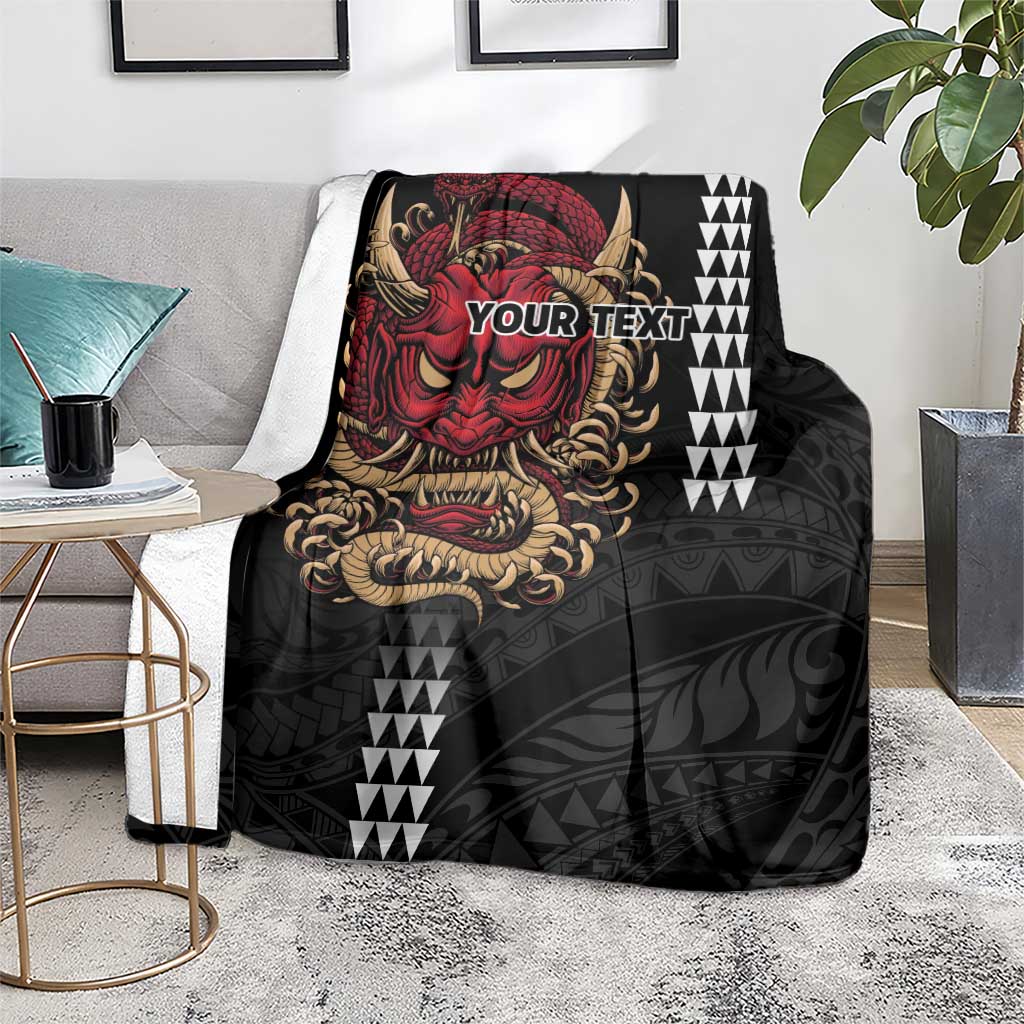Hawaii and Japanese Oni Mask Personalised Blanket Kakau Pattern Dark Art Style LT9 - Polynesian Pride