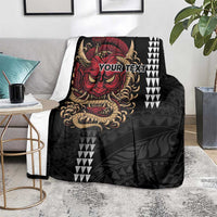 Hawaii and Japanese Oni Mask Personalised Blanket Kakau Pattern Dark Art Style LT9 - Polynesian Pride