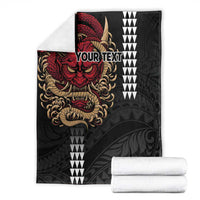 Hawaii and Japanese Oni Mask Personalised Blanket Kakau Pattern Dark Art Style LT9 - Polynesian Pride