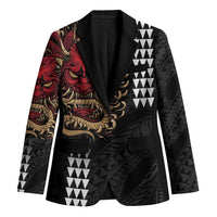 Hawaii and Japanese Oni Mask Personalised Blazer Kakau Pattern Dark Art Style - Polynesian Pride