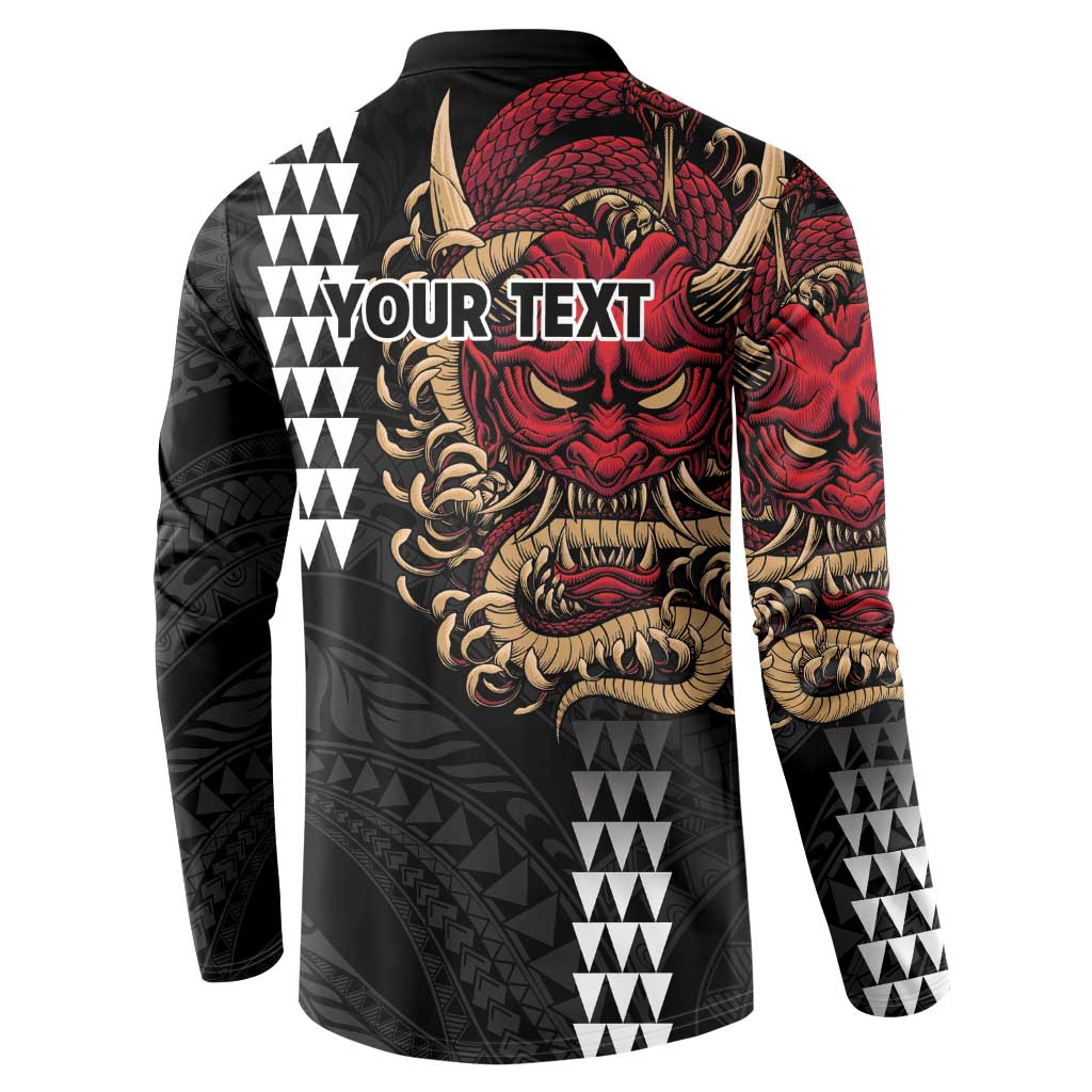 Hawaii and Japanese Oni Mask Personalised Button Sweatshirt Kakau Pattern Dark Art Style LT9 - Polynesian Pride
