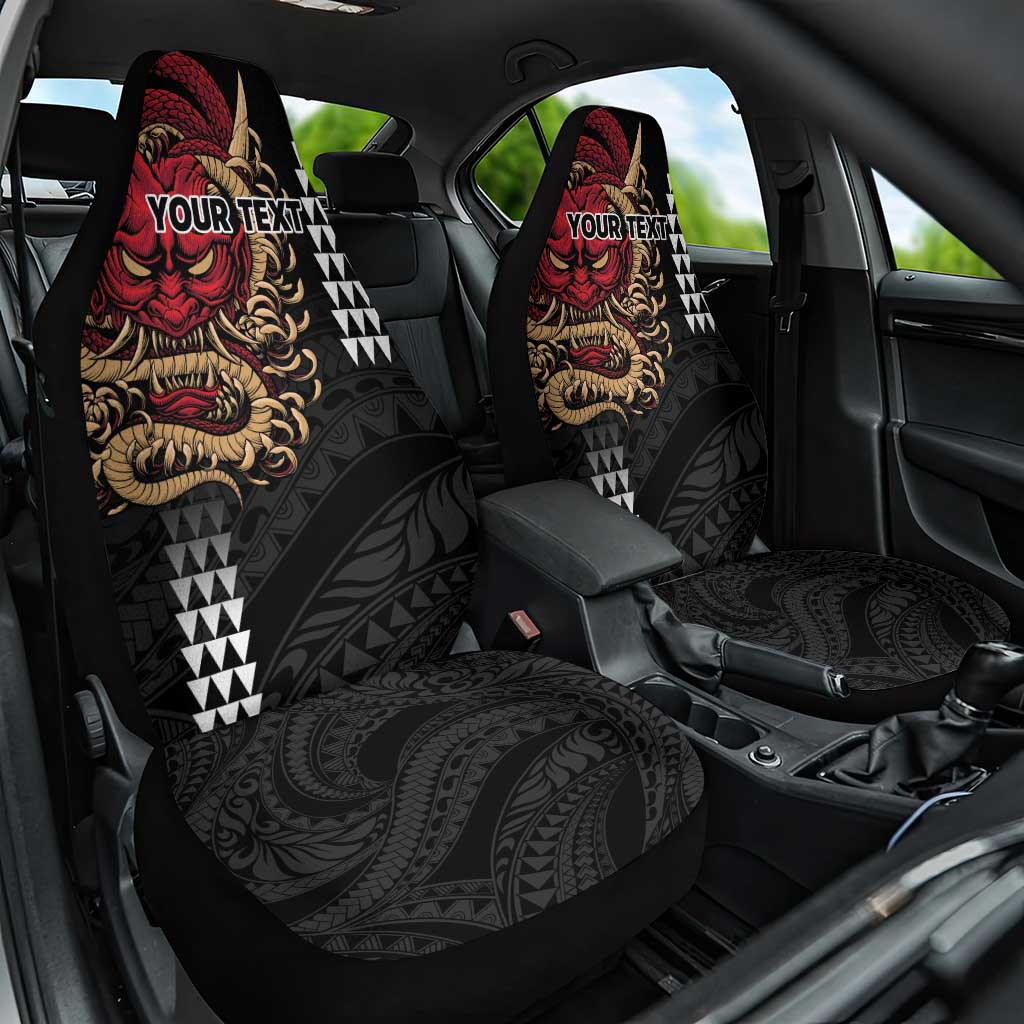 Hawaii and Japanese Oni Mask Personalised Car Seat Cover Kakau Pattern Dark Art Style