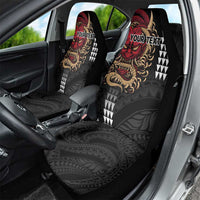 Hawaii and Japanese Oni Mask Personalised Car Seat Cover Kakau Pattern Dark Art Style