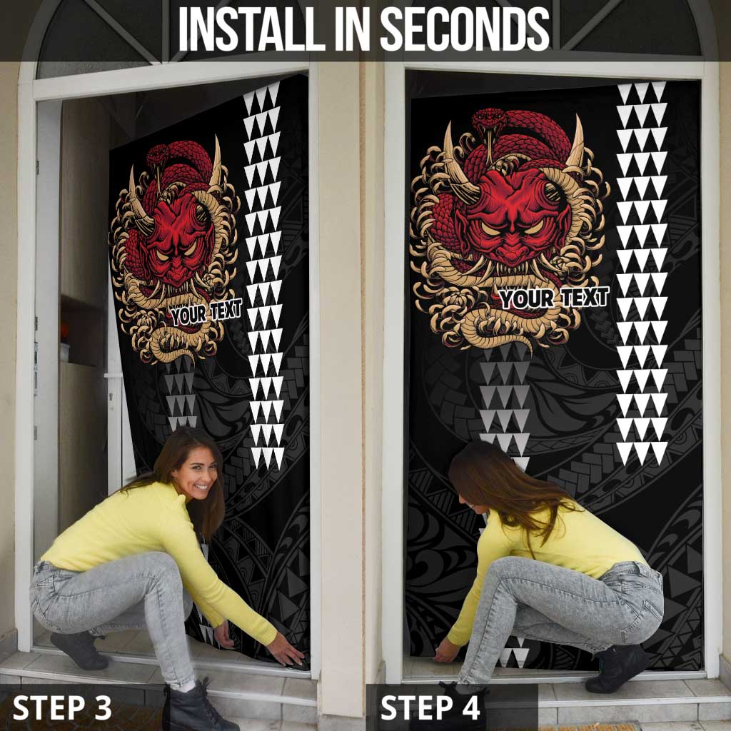 Hawaii and Japanese Oni Mask Personalised Door Cover Kakau Pattern Dark Art Style - Polynesian Pride