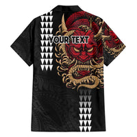 Hawaii and Japanese Oni Mask Personalised Family Matching Long Sleeve Bodycon Dress and Hawaiian Shirt Kakau Pattern Dark Art Style LT9 - Polynesian Pride