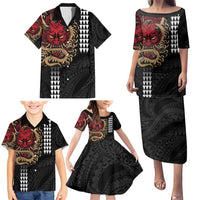 Hawaii and Japanese Oni Mask Personalised Family Matching Puletasi and Hawaiian Shirt Kakau Pattern Dark Art Style LT9 - Polynesian Pride