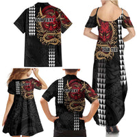 Hawaii and Japanese Oni Mask Personalised Family Matching Summer Maxi Dress and Hawaiian Shirt Kakau Pattern Dark Art Style LT9 - Polynesian Pride
