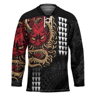 Hawaii and Japanese Oni Mask Personalised Hockey Jersey Kakau Pattern Dark Art Style - Polynesian Pride