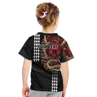 Hawaii and Japanese Oni Mask Personalised Kid T Shirt Kakau Pattern Dark Art Style LT9 - Polynesian Pride