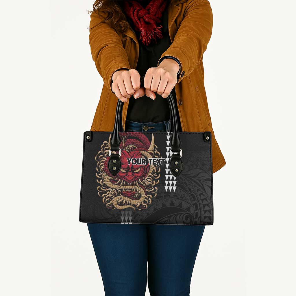 Hawaii and Japanese Oni Mask Personalised Leather Bag Kakau Pattern Dark Art Style - Polynesian Pride