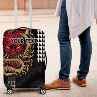 Hawaii and Japanese Oni Mask Personalised Luggage Cover Kakau Pattern Dark Art Style