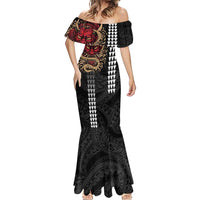 Hawaii and Japanese Oni Mask Personalised Mermaid Dress Kakau Pattern Dark Art Style