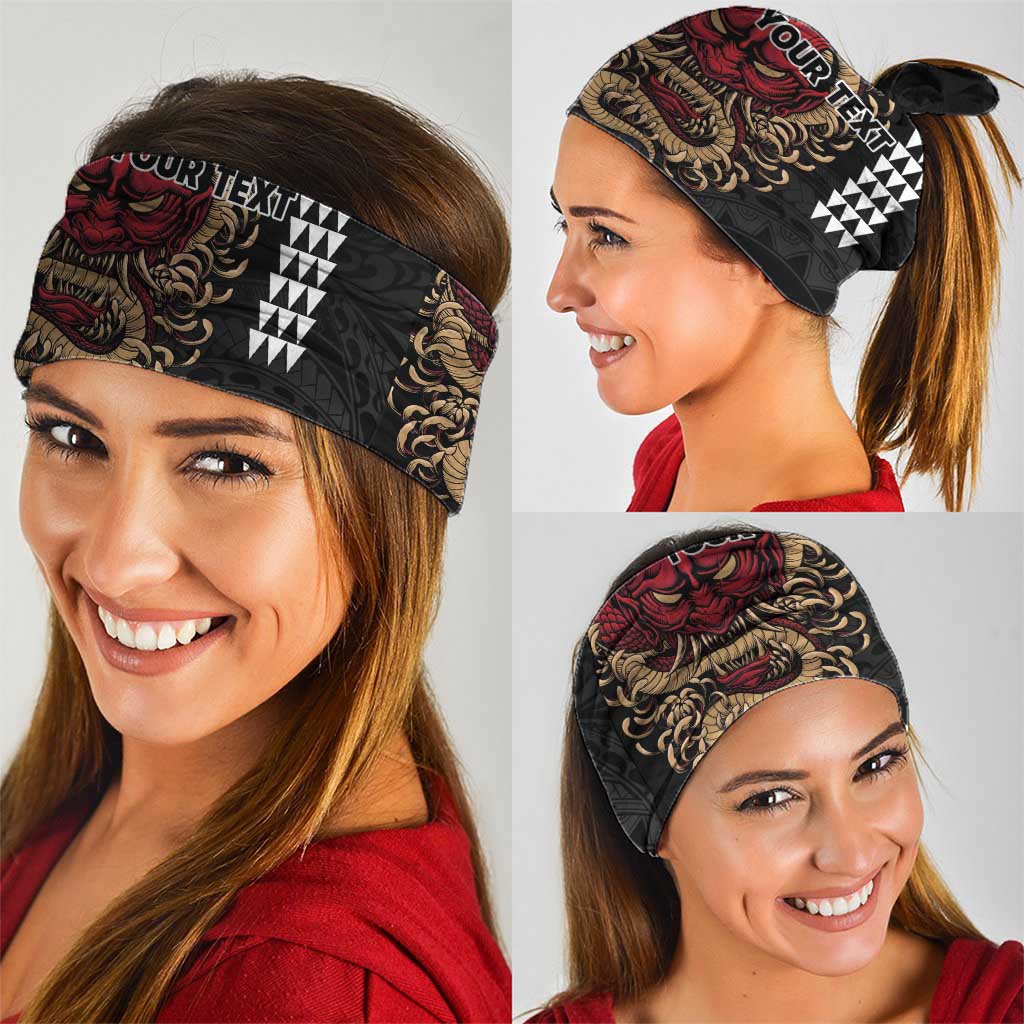 Hawaii and Japanese Oni Mask Personalised Neck Gaiter Kakau Pattern Dark Art Style - Polynesian Pride