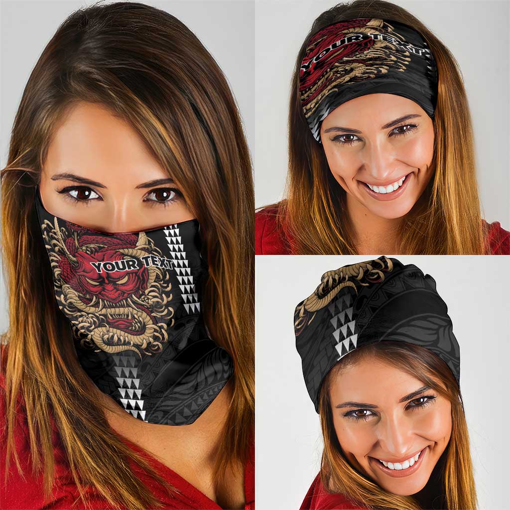 Hawaii and Japanese Oni Mask Personalised Neck Gaiter Kakau Pattern Dark Art Style - Polynesian Pride