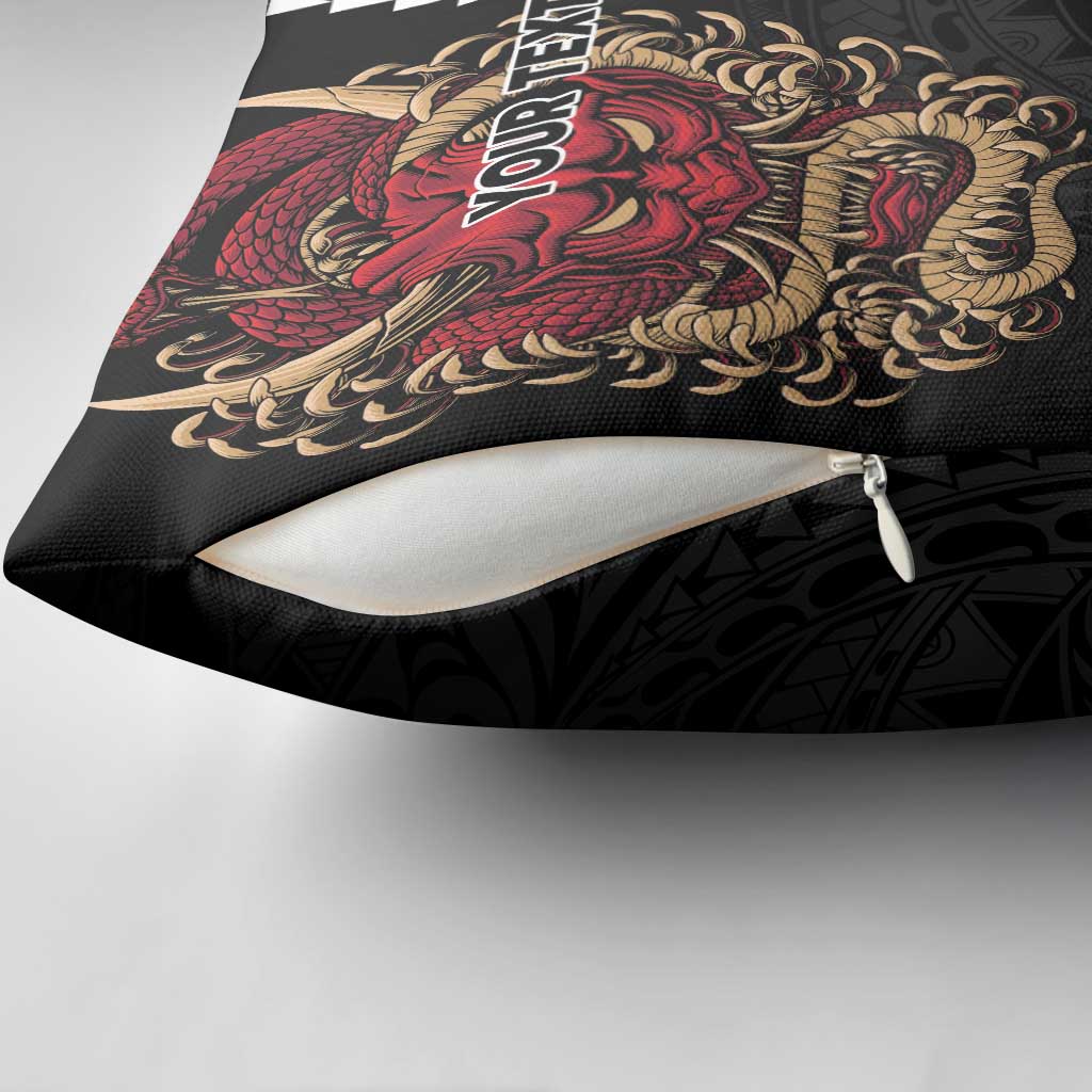 Hawaii and Japanese Oni Mask Personalised Pillow Cover Kakau Pattern Dark Art Style - Polynesian Pride