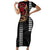 Hawaii and Japanese Oni Mask Personalised Short Sleeve Bodycon Dress Kakau Pattern Dark Art Style