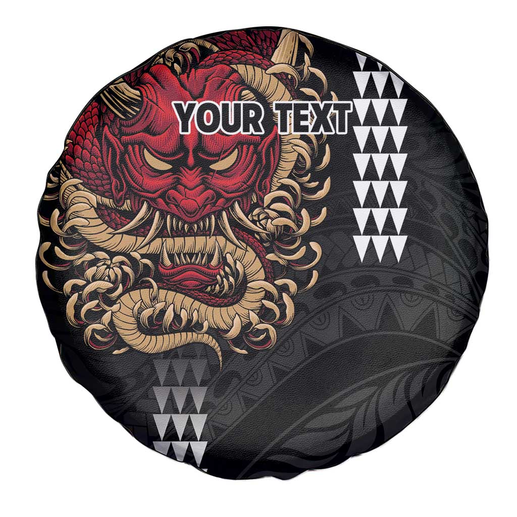 Hawaii and Japanese Oni Mask Personalised Spare Tire Cover Kakau Pattern Dark Art Style