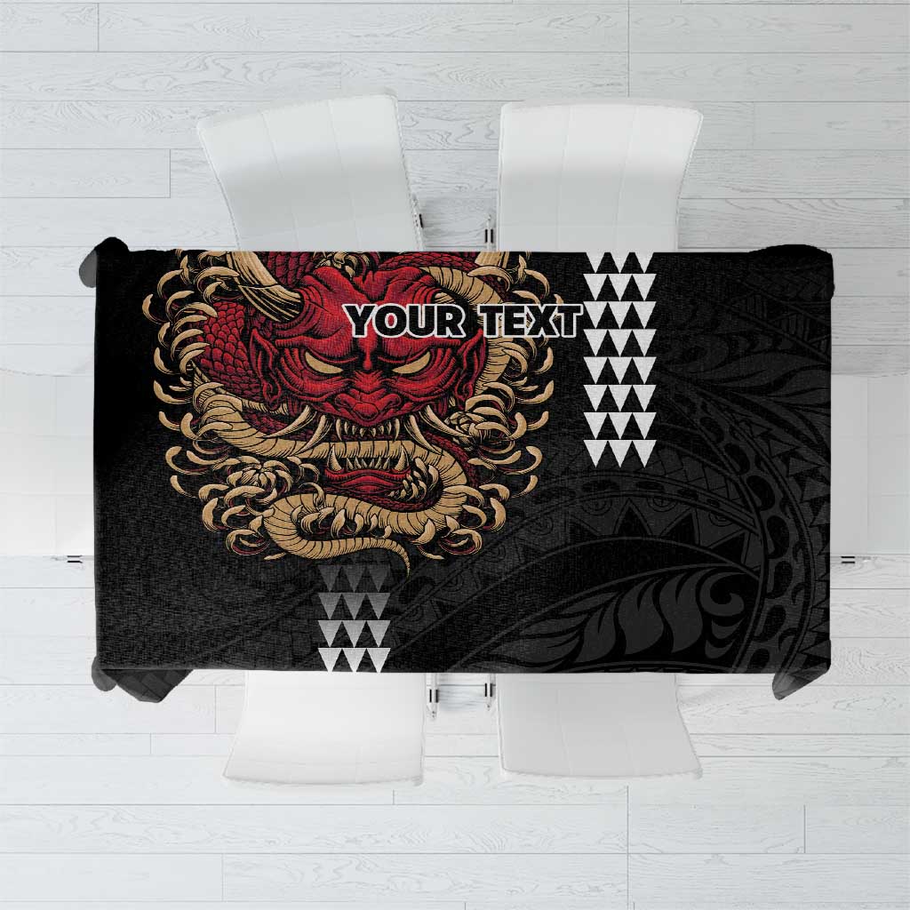 Hawaii and Japanese Oni Mask Personalised Tablecloth Kakau Pattern Dark Art Style
