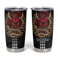 Hawaii and Japanese Oni Mask Personalised Tumbler Cup Kakau Pattern Dark Art Style LT9 Black - Polynesian Pride