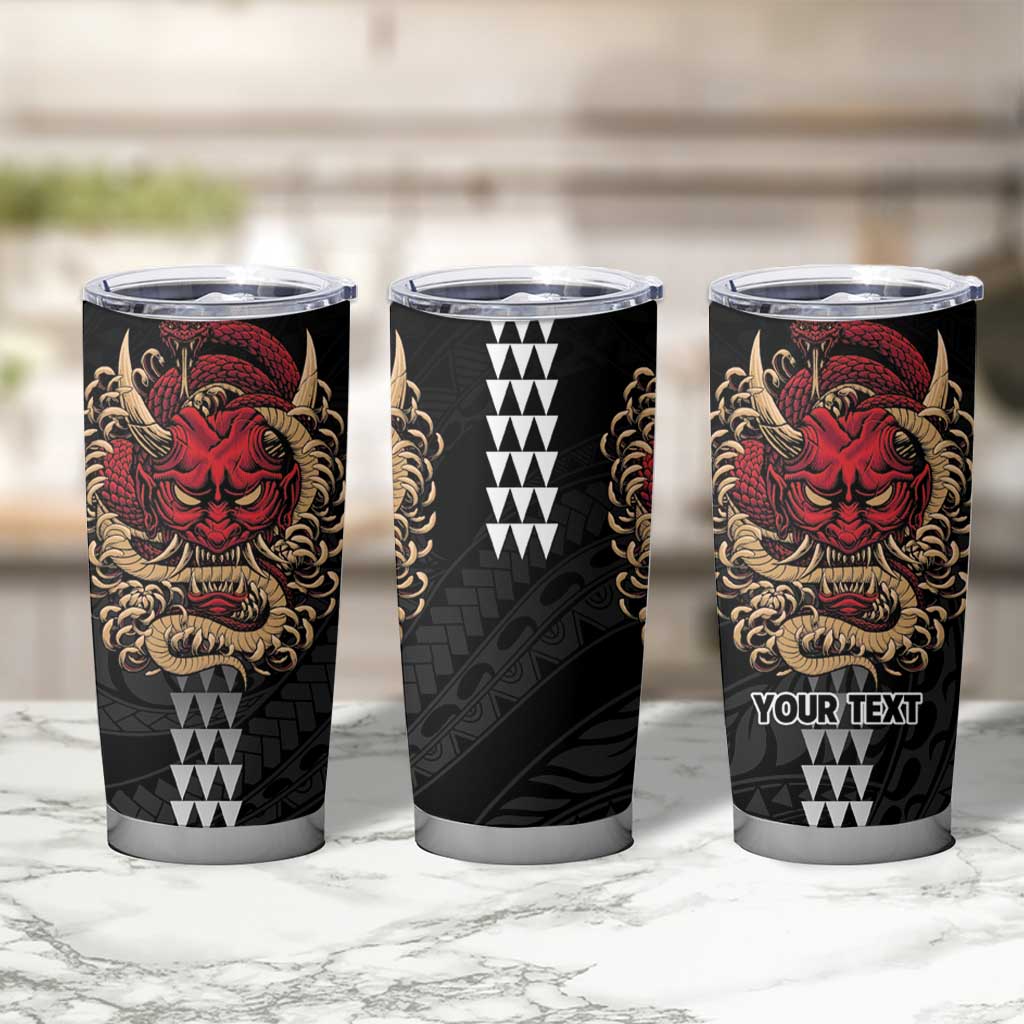 Hawaii and Japanese Oni Mask Personalised Tumbler Cup Kakau Pattern Dark Art Style LT9 - Polynesian Pride
