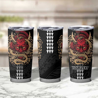 Hawaii and Japanese Oni Mask Personalised Tumbler Cup Kakau Pattern Dark Art Style LT9 - Polynesian Pride