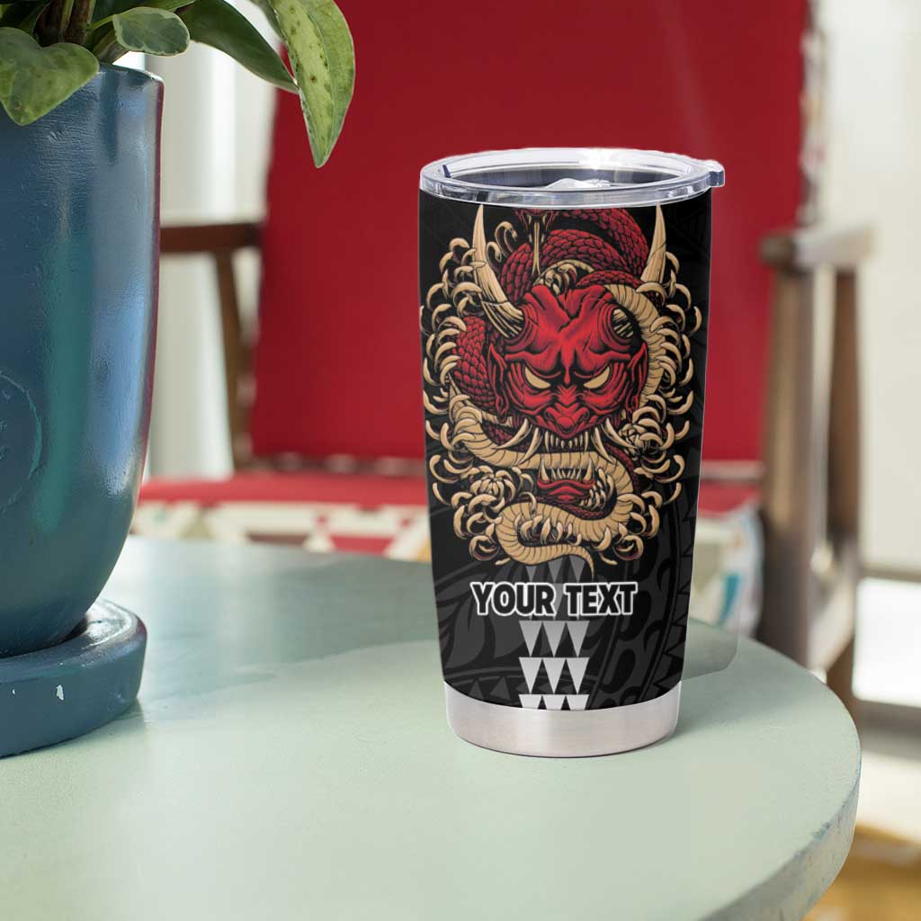 Hawaii and Japanese Oni Mask Personalised Tumbler Cup Kakau Pattern Dark Art Style LT9 - Polynesian Pride