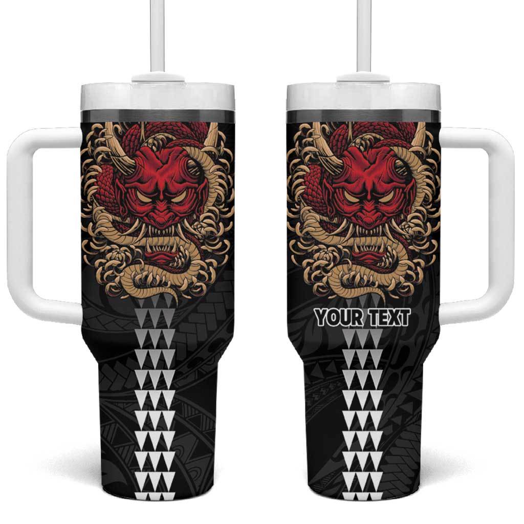 Hawaii and Japanese Oni Mask Personalised Tumbler With Handle Kakau Pattern Dark Art Style