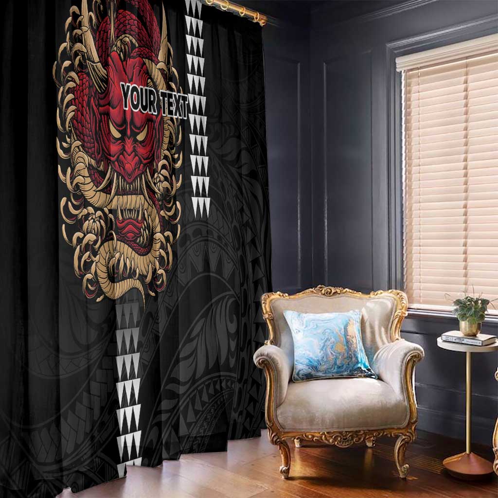 Hawaii and Japanese Oni Mask Personalised Window Curtain Kakau Pattern Dark Art Style