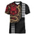 Hawaii and Japanese Oni Mask Personalised Women V-Neck T-Shirt Kakau Pattern Dark Art Style
