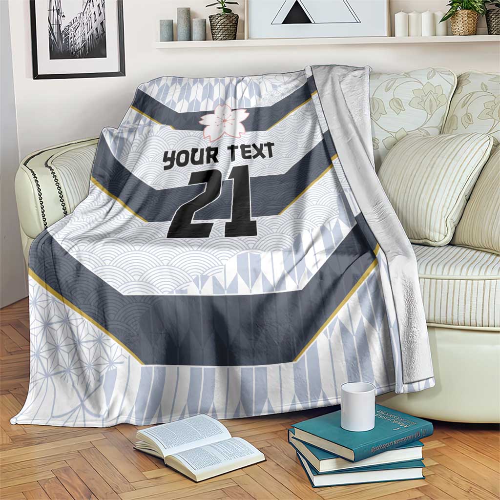 Japan Pacific Rugby 2022-23 Custom Blanket Black Sakura Japanese Wave Pattern