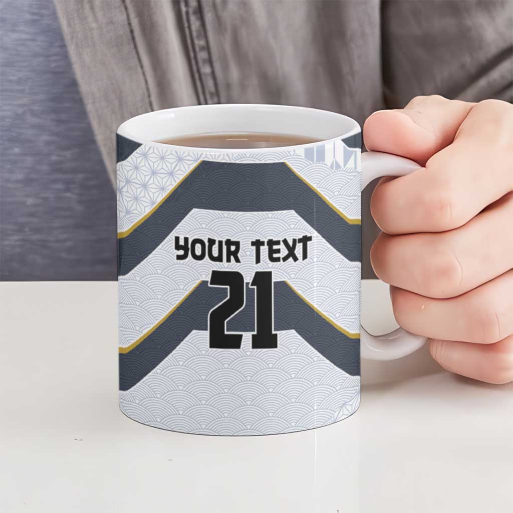 Japan Pacific Rugby 2022-23 Custom Ceramic Mug Black Sakura Japanese Wave Pattern - Polynesian Pride